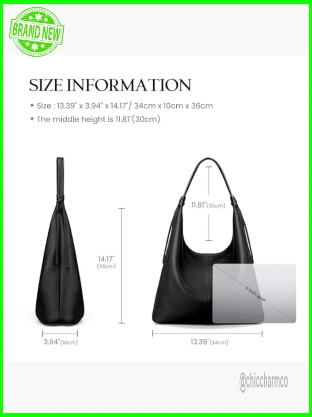 Genuine Leather Slouchy Hobo Tote with Magnetic Closure, 8.8L Capacity